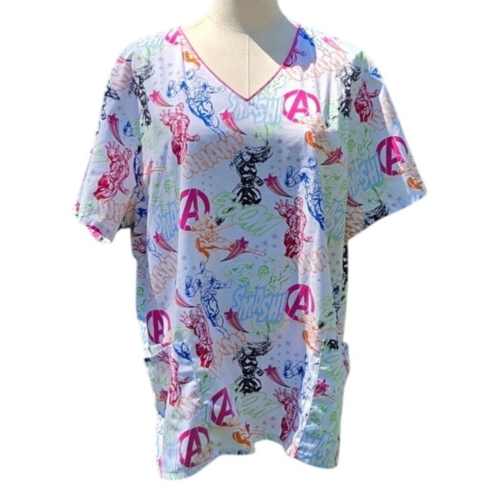 Set Of Two Marvel Avengers Medical Nursing Scrub Tops Womens Size XL - Picture 2 of 14